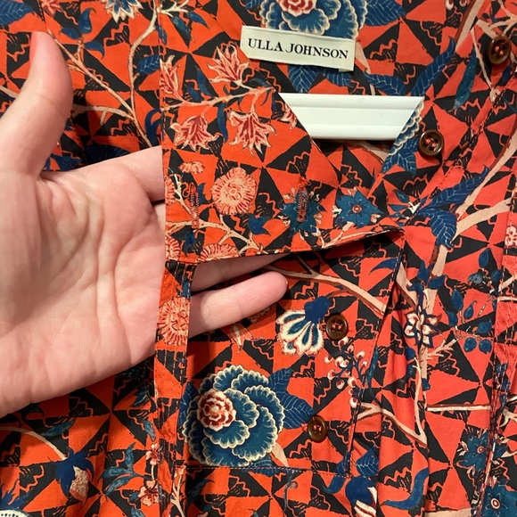 ULLA JOHNSON 100% Cotton Short Puff Sleeve Elise Hibiscus Floral Blouse 6 $495 - Picture 5 of 16